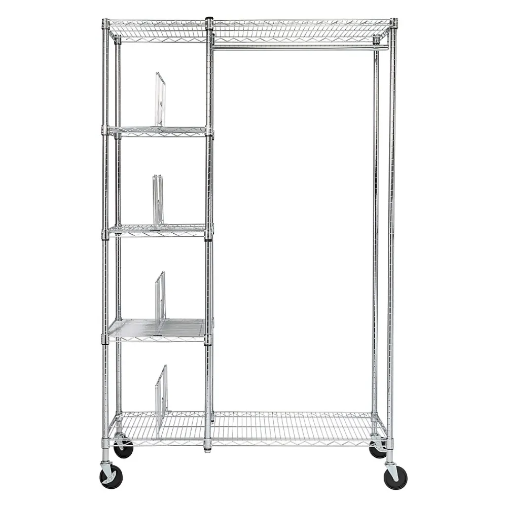 Shelving*Honey-Can-Do Rolling Closet with Garment Bar and Shelves, 18"W, Chrome (SHF-01567)