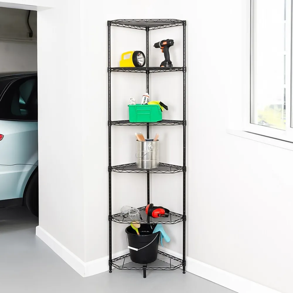 Shelving*Honey-Can-Do 6-Tier Compact Triangle Corner Shelving Unit, Black (SHF-10005)