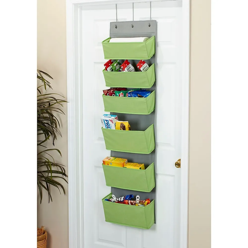 Shelving*Household Essentials 6 Pocket Plastic/Poly Over the Door Hanging Oranizer, 57" x 15" x 7", Lime (2167-1)