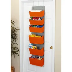 Shelving*Household Essentials 6 Pocket Plastic/Poly Over the Door Hanging Organizer, 57" x 15" x 7", Orange (2168-1)