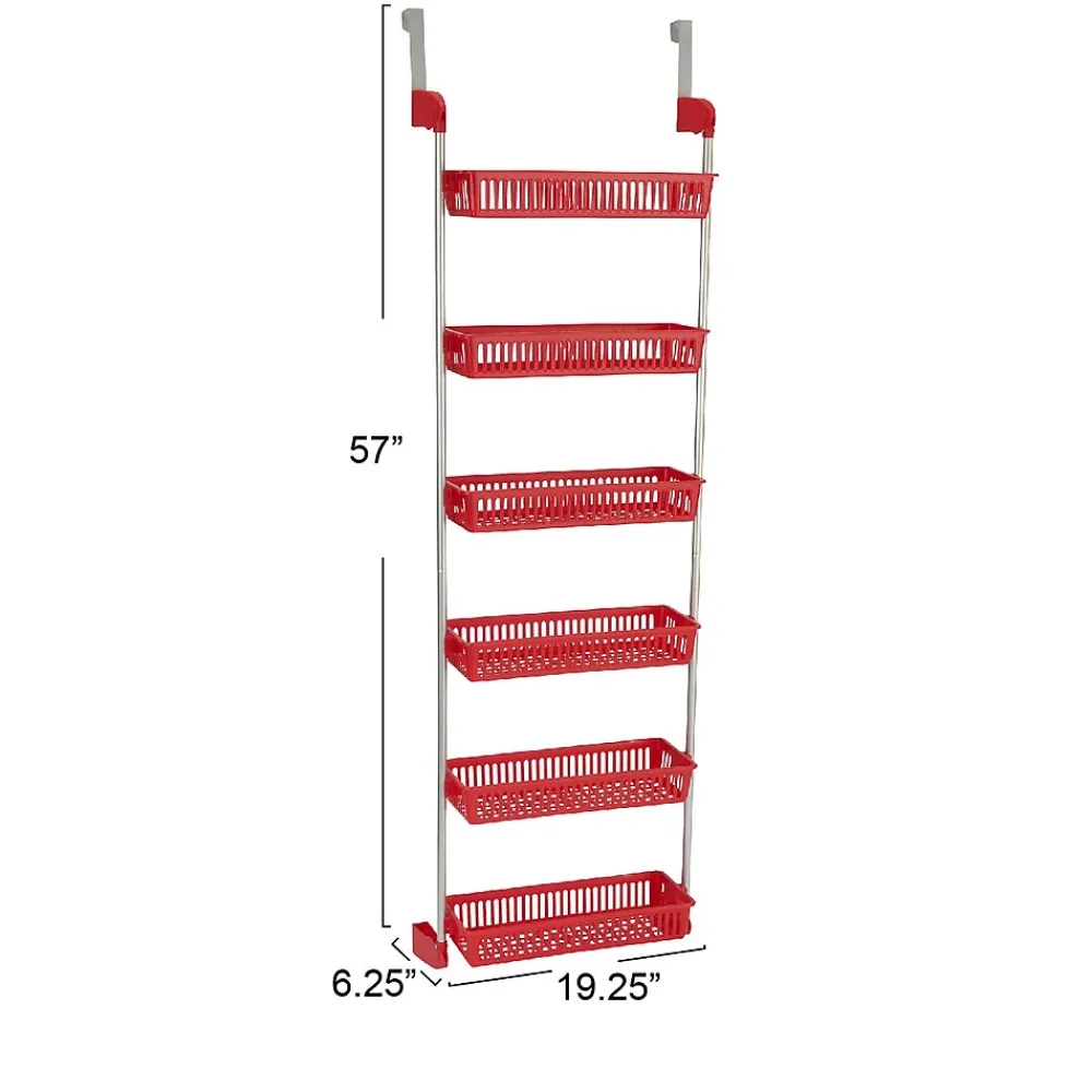 Shelving*Household Essentials OTD 6-Shelf Hanging Storage Rack, 57" x 19.25" x 6.25", Red (2153-1)