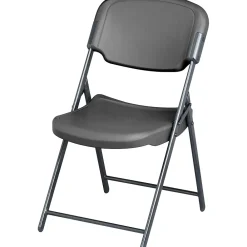 Folding & Stacking*ICEBERG Rough 'N Ready Folding Chairs, Plastic, Charcoal, Seat: 18 3/4"W x 21 1/2"D, Back: 18 3/4"W x 20 1/4"H