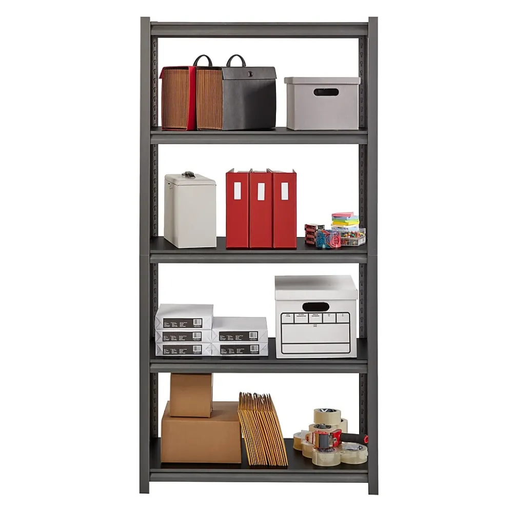 Shelving*Iron Horse 3200 Concealed Rivet 5-Shelf Metal Stand Alone Shelving Unit, 36" W, Gray (20996)
