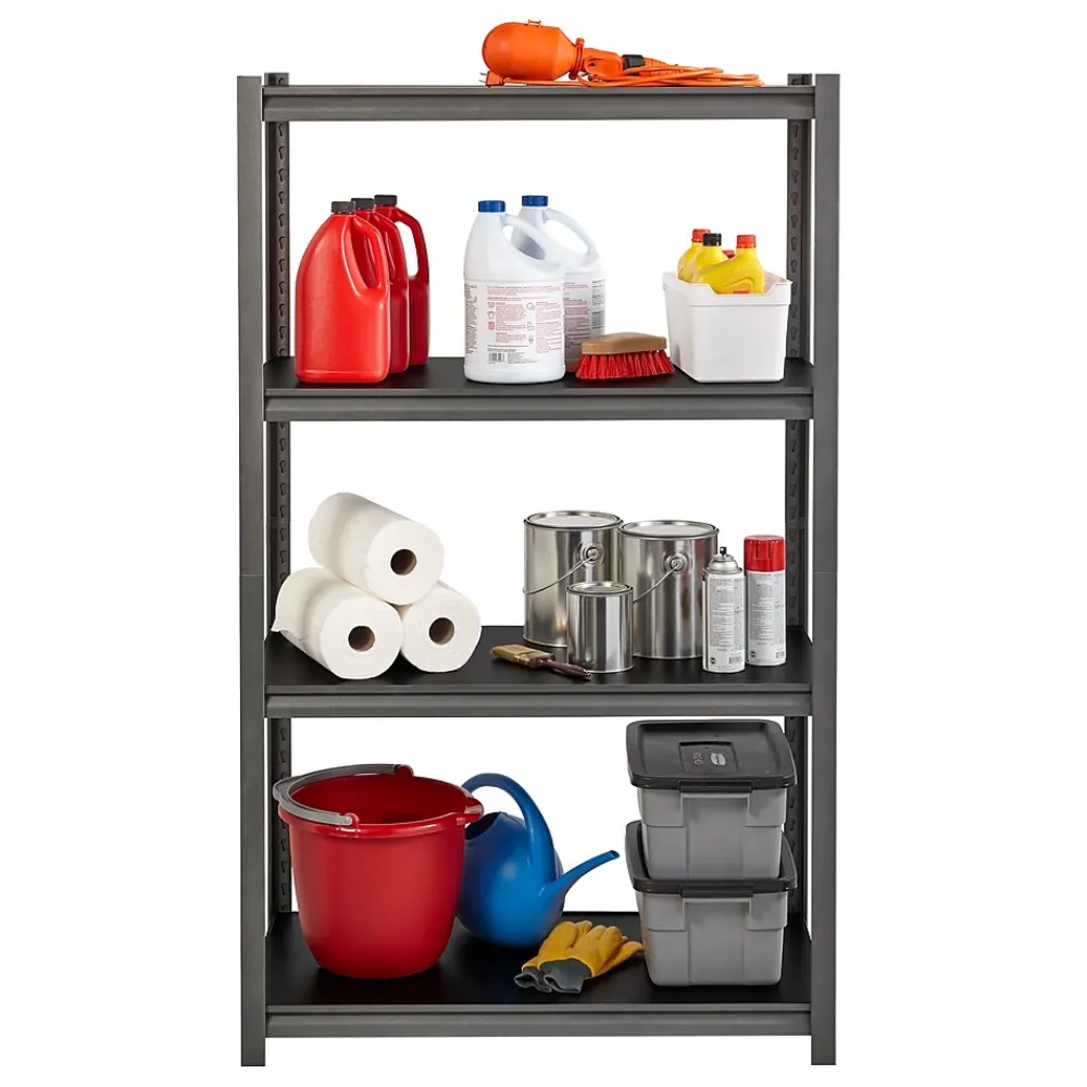 Shelving*Iron Horse 3200 Concealed Rivet 4-Shelf Metal Stand Alone Shelving Unit, 36" W, Gray (20995)