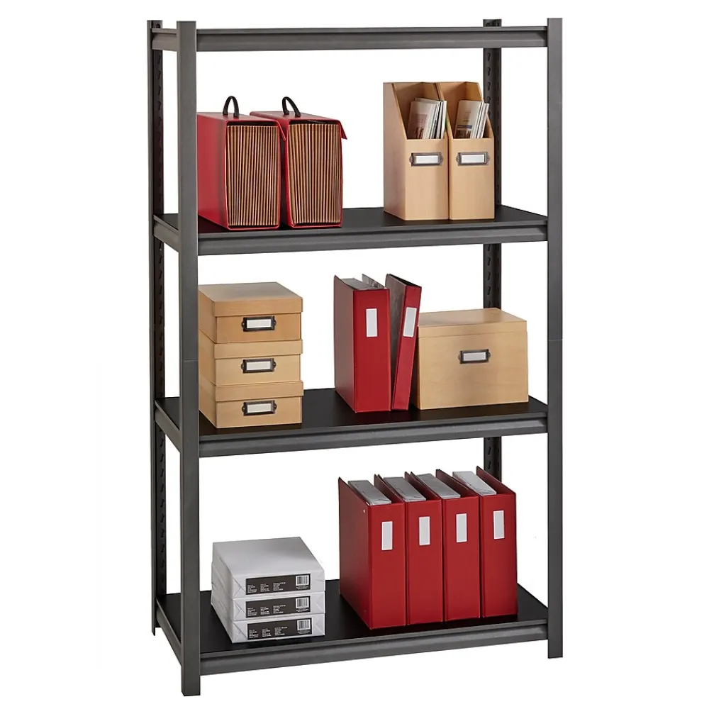 Shelving*Iron Horse 3200 Concealed Rivet 4-Shelf Metal Stand Alone Shelving Unit, 36" W, Gray (20995)