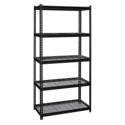 Shelving*Iron Horse 2300 lb. Wire Rivet Series 5-Shelf Metal/Wire Deck Shelving Unit, 36"W, Black (22130)