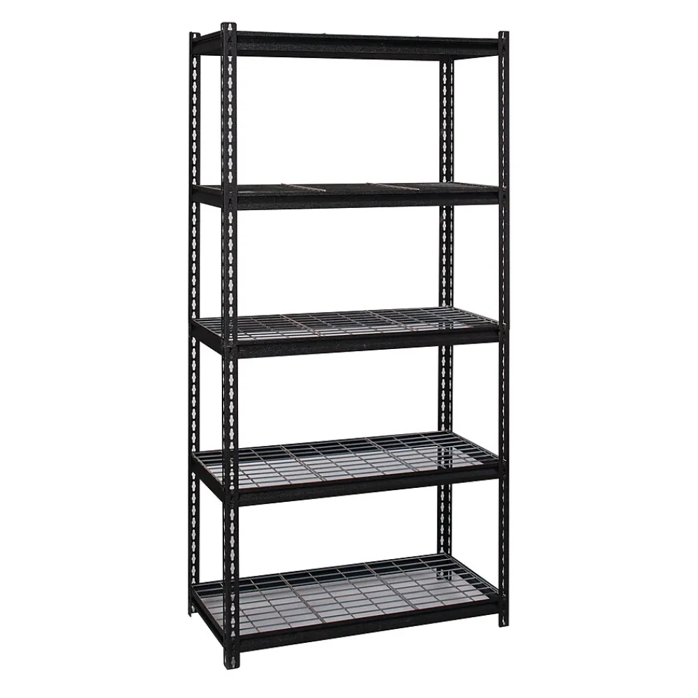Shelving*Iron Horse 2300 lb. Wire Rivet Series 5-Shelf Metal/Wire Deck Shelving Unit, 36"W, Black (22130)