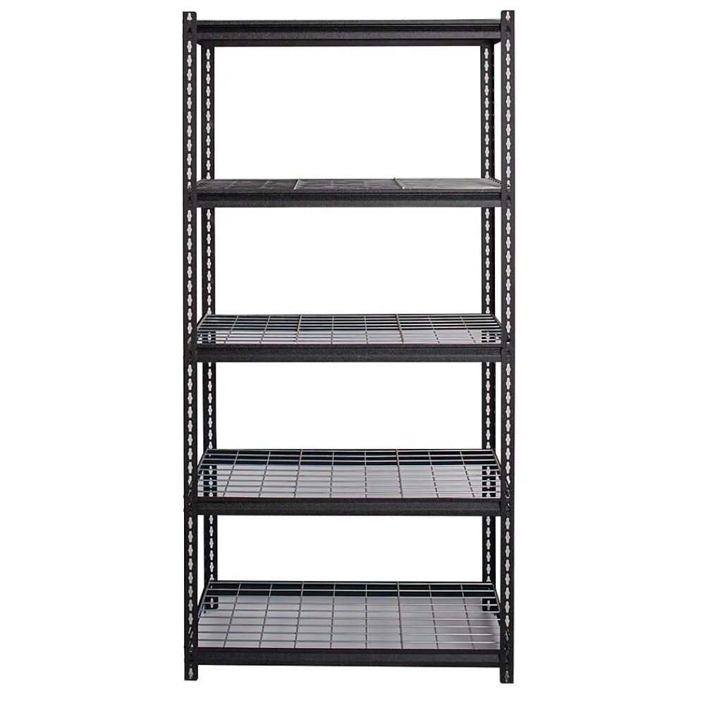 Shelving*Iron Horse 2300 lb. Wire Rivet Series 5-Shelf Metal/Wire Deck Shelving Unit, 36"W, Black (22130)