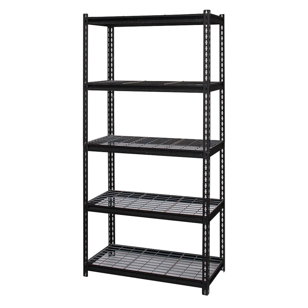 Shelving*Iron Horse 2300 lb. Wire Rivet Series 5-Shelf Metal/Wire Deck Shelving Unit, 36"W, Black (22130)