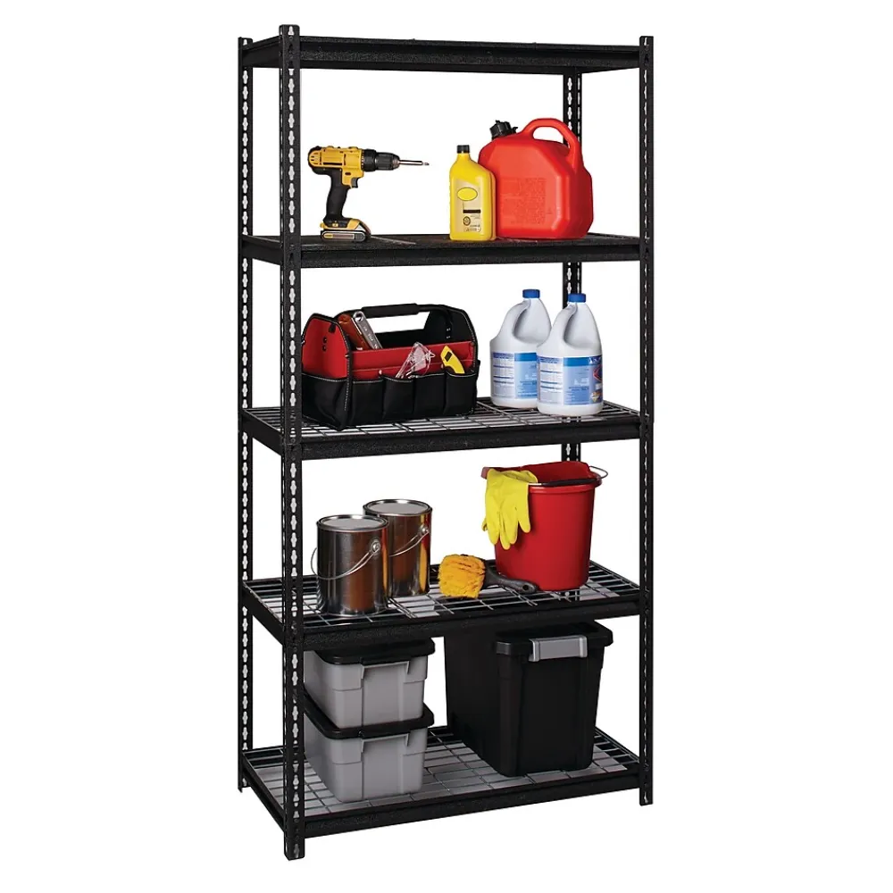 Shelving*Iron Horse 2300 lb. Wire Rivet Series 5-Shelf Metal/Wire Deck Shelving Unit, 36"W, Black (22130)