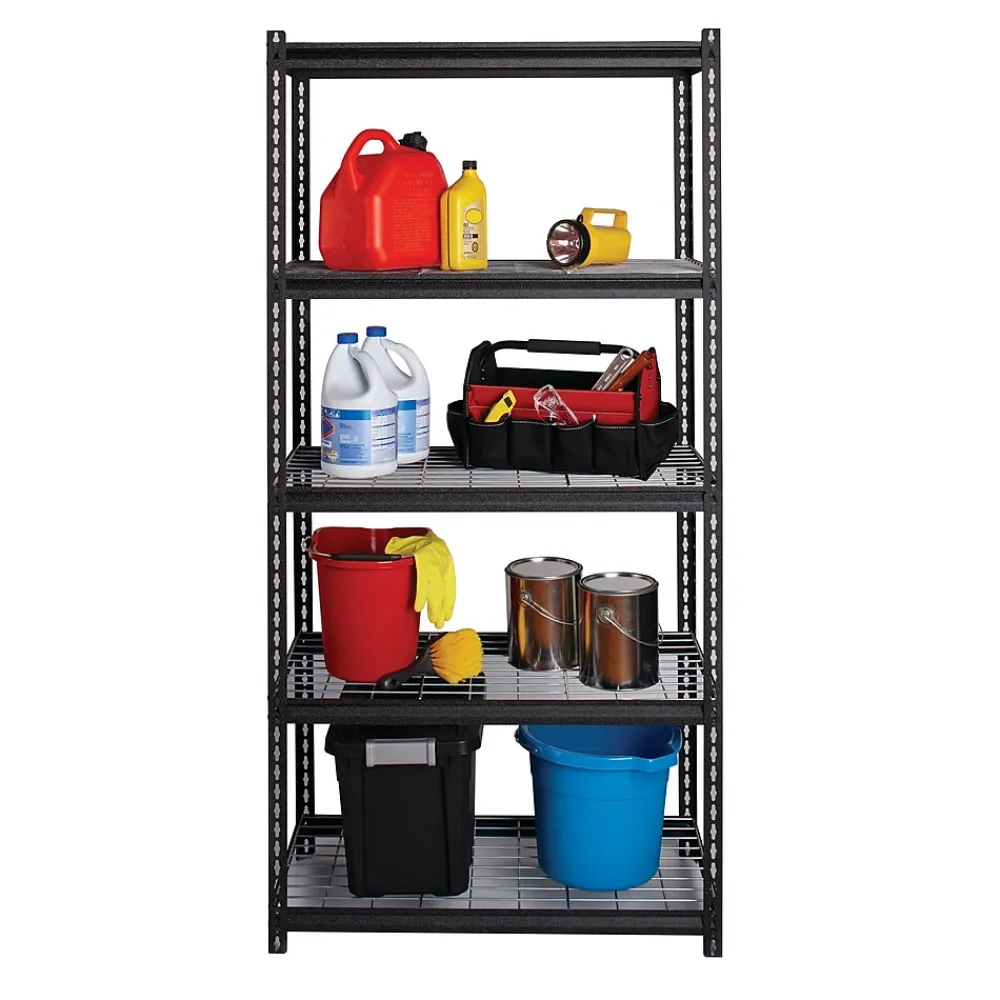 Shelving*Iron Horse 2300 lb. Wire Rivet Series 5-Shelf Metal/Wire Deck Shelving Unit, 36"W, Black (22130)