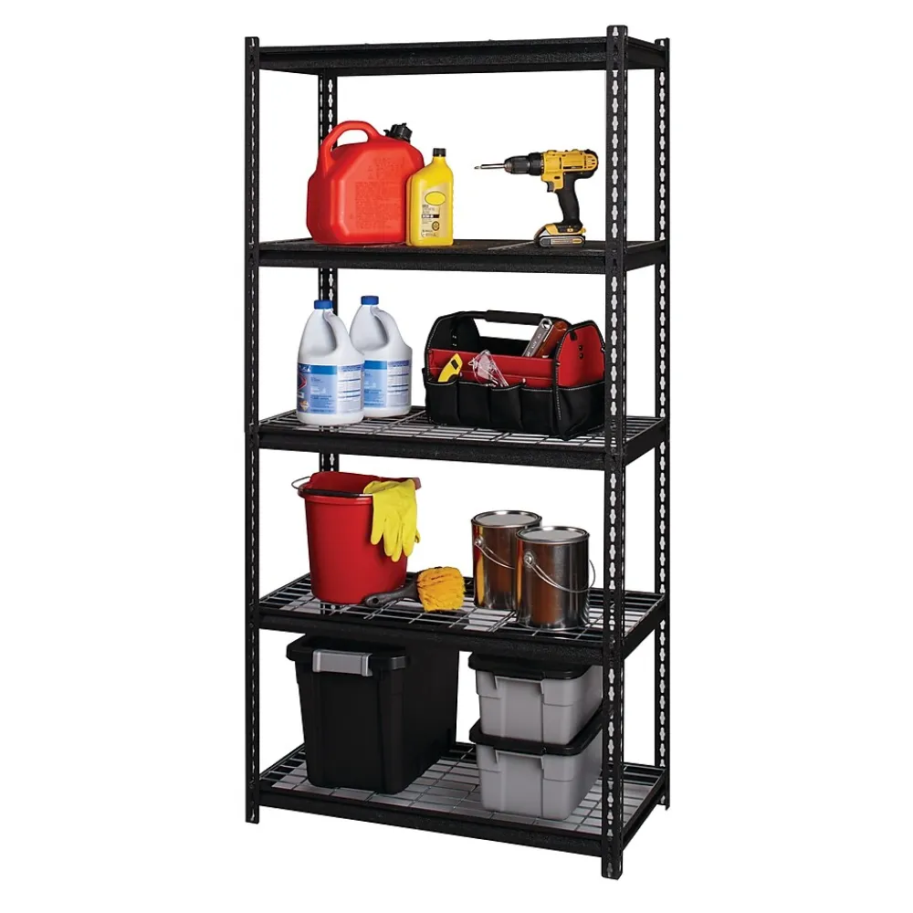 Shelving*Iron Horse 2300 lb. Wire Rivet Series 5-Shelf Metal/Wire Deck Shelving Unit, 36"W, Black (22130)
