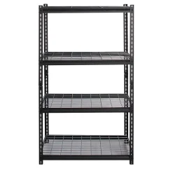 Shelving*Iron Horse 2300 lb. Wire Rivet Series 4-Shelf Metal/Wire Deck Shelving Unit, 36"W, Black (22129)