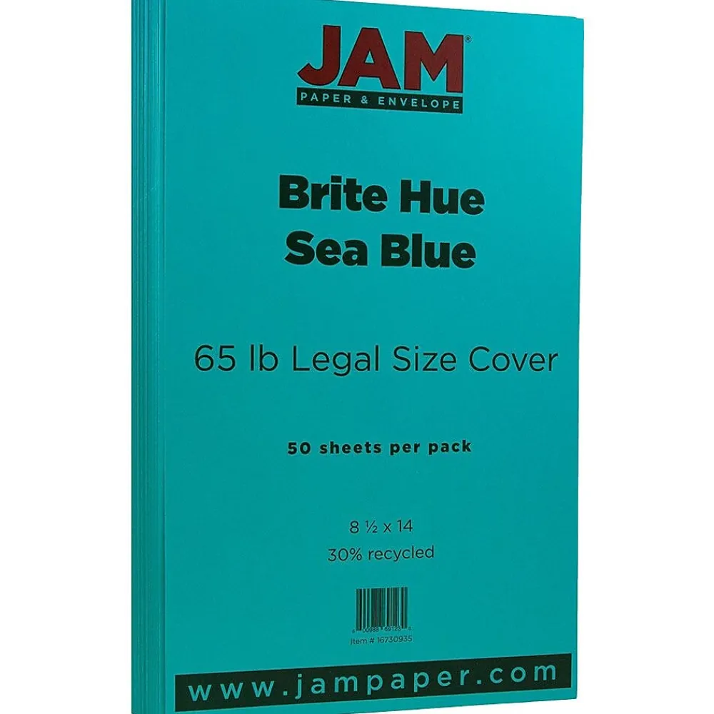 Card Stock*JAM Paper 65 lb. Cardstock Paper, 8.5" x 14", Brite Hue Sea Blue, 50 Sheets/Pack (16730935)