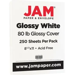 Card Stock*JAM Paper 80 lb. Cardstock Paper, 8.5" x 11", White Glossy, 250 Sheets/Pack (1034702)