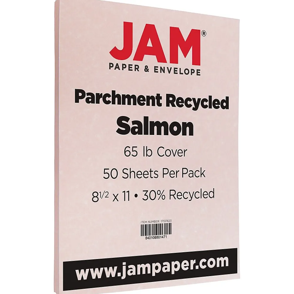Card Stock*JAM Paper 30% Recycled Parchment Cardstock, 65 lb., 8.5" x 11", Salmon Pink, 50 Sheets/Pack (17137623)