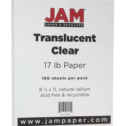 Multipurpose Paper*JAM Paper 8.5" x 11" Translucent Clear Vellum Paper, 17 lbs., 70 Brightness, 100 Sheets/Pack (1379)