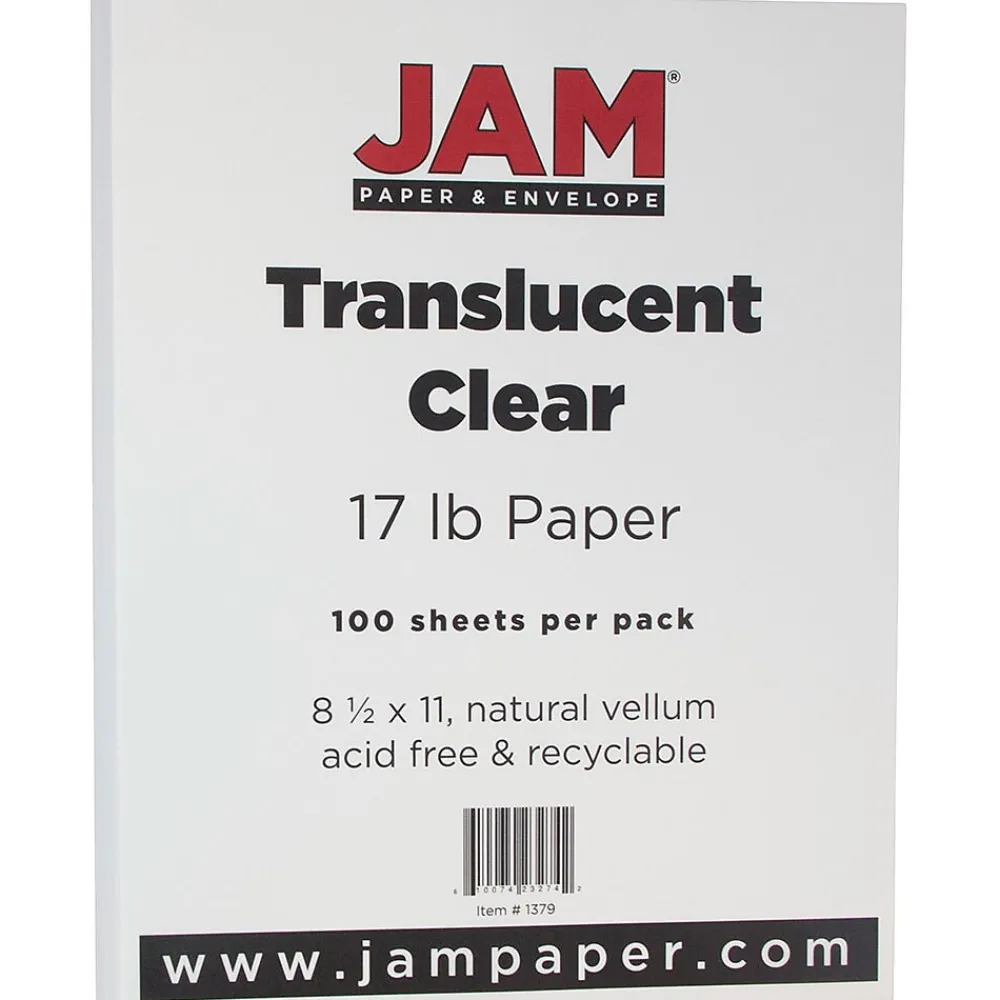 Multipurpose Paper*JAM Paper 8.5" x 11" Translucent Clear Vellum Paper, 17 lbs., 70 Brightness, 100 Sheets/Pack (1379)