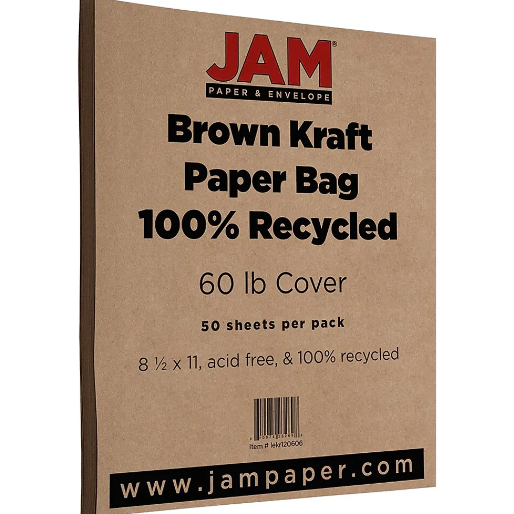 Card Stock*JAM Paper Matte 60 lb. Cardstock Paper, 8.5" x 11", Brown Kraft, 50 Sheets/Pack (LEKR120606)