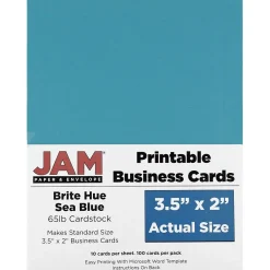 Business Cards*JAM Paper ® Printable Business Cards, 3 1/2 x 2, Sea Blue, 100/Pack (22128341)
