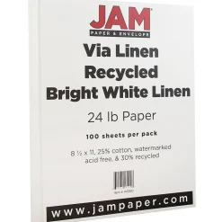 Resume Paper*JAM Paper ® Strathmore 24lb Paper, 8.5 x 11, Bright White Linen, 100 Sheets/Pack (143920)