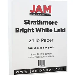 Resume Paper*JAM Paper ® Strathmore 24lb Paper, 8.5 x 11, Bright White Laid, 100 Sheets/Pack (300420)
