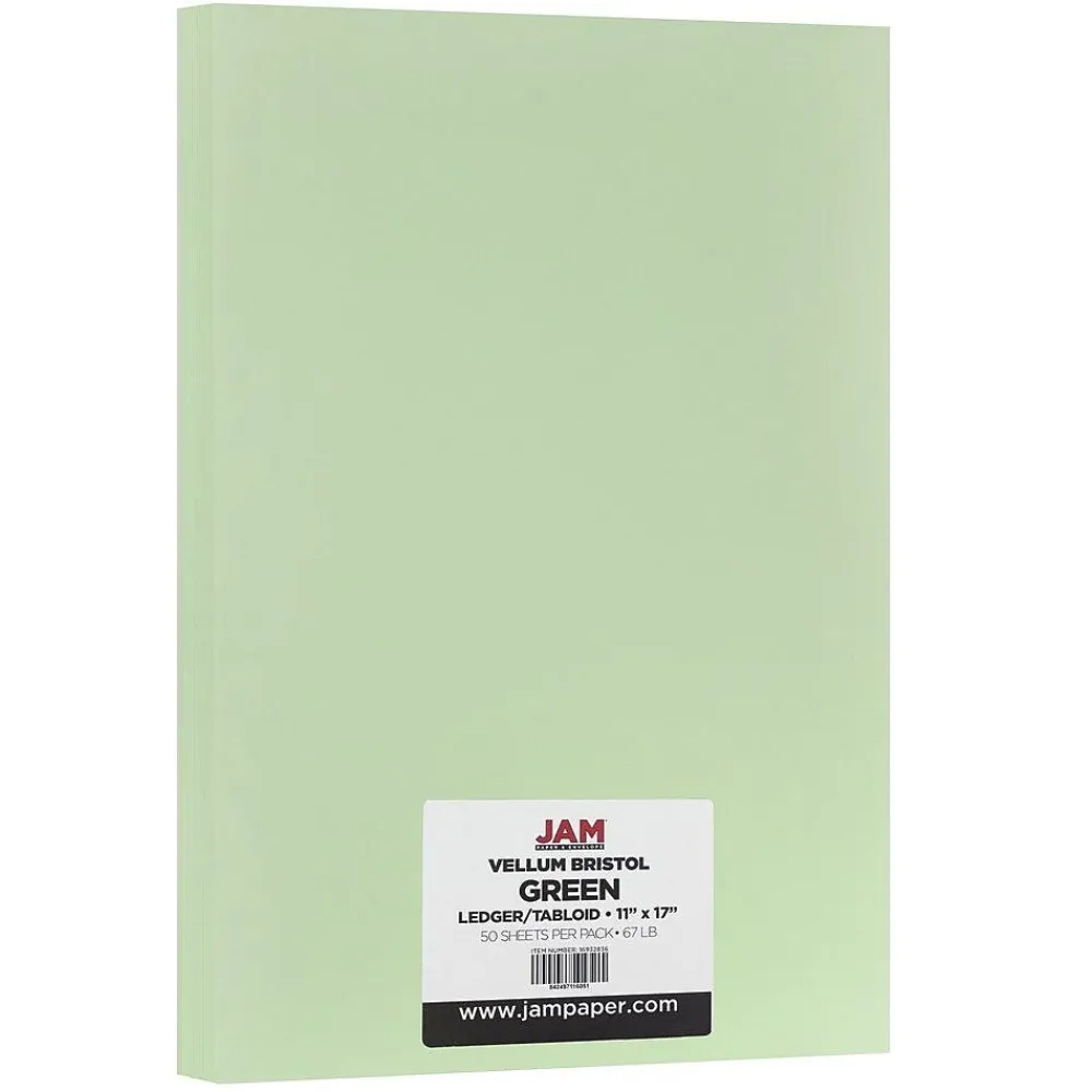 Card Stock*JAM Paper ® Vellum Bristol 67lb Cardstock, 11 x 17 Tabloid Coverstock, Green, 50 Sheets/Pack (16932836)