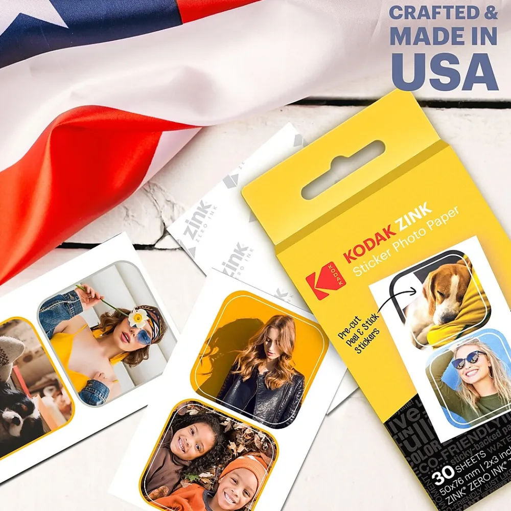 Photo Paper*Kodak Zink Premium Pre-Cut Sticker Photo Paper, 2" x 3", 30 Sheets/Pack (RODZ2X330C)