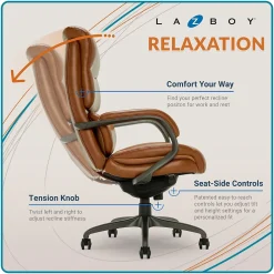 Ergonomic Chairs*La-Z-Boy Aberdeen Ergonomic Bonded Leather Swivel Computer and Desk Chair, (51545-CAM) Camel
