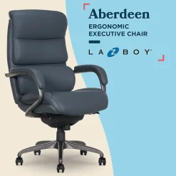 Office Chairs*La-Z-Boy Aberdeen Ergonomic Bonded Leather Swivel Executive Chair, Dark Blue (51545-DBLU)
