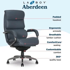 Office Chairs*La-Z-Boy Aberdeen Ergonomic Bonded Leather Swivel Executive Chair, Dark Blue (51545-DBLU)