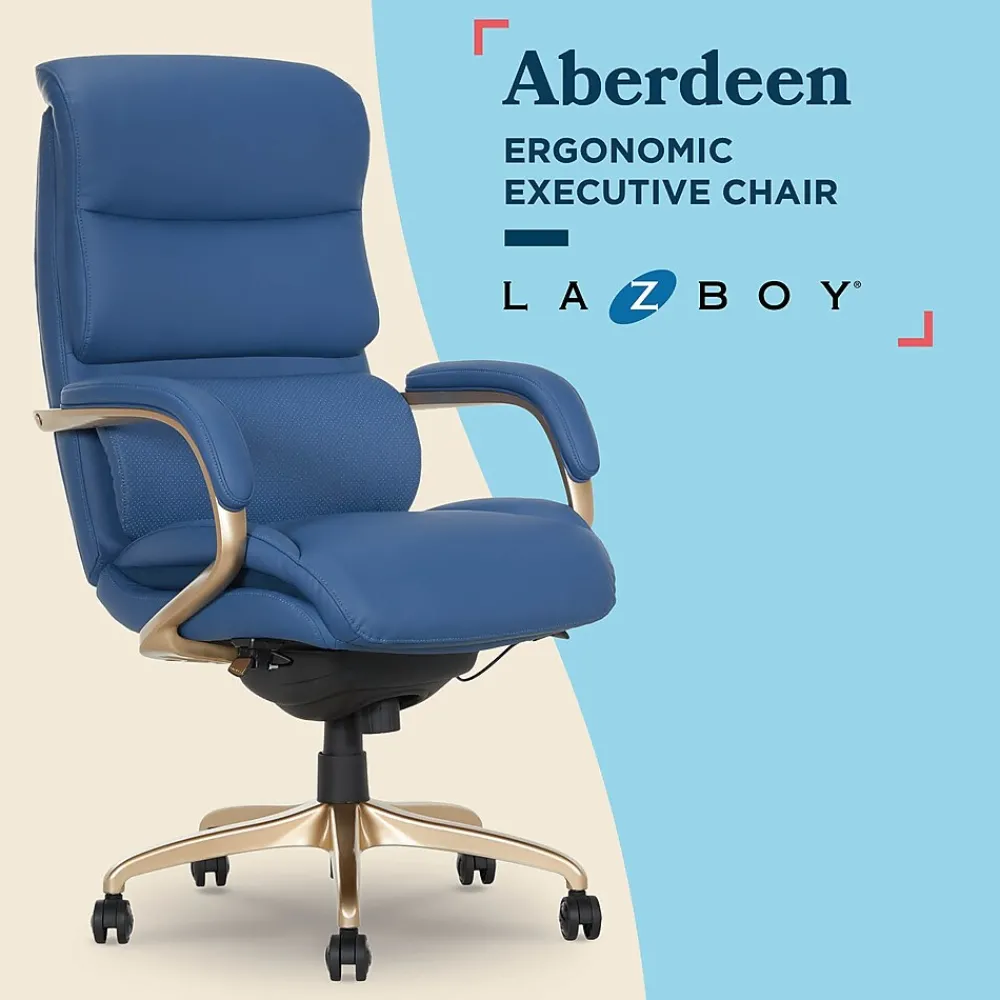 Office Chairs*La-Z-Boy Aberdeen Ergonomic Bonded Leather Swivel Executive Chair, Blue (51545-BLU)