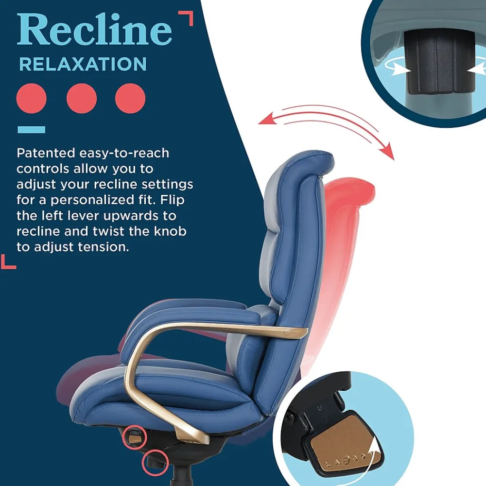 Office Chairs*La-Z-Boy Aberdeen Ergonomic Bonded Leather Swivel Executive Chair, Blue (51545-BLU)