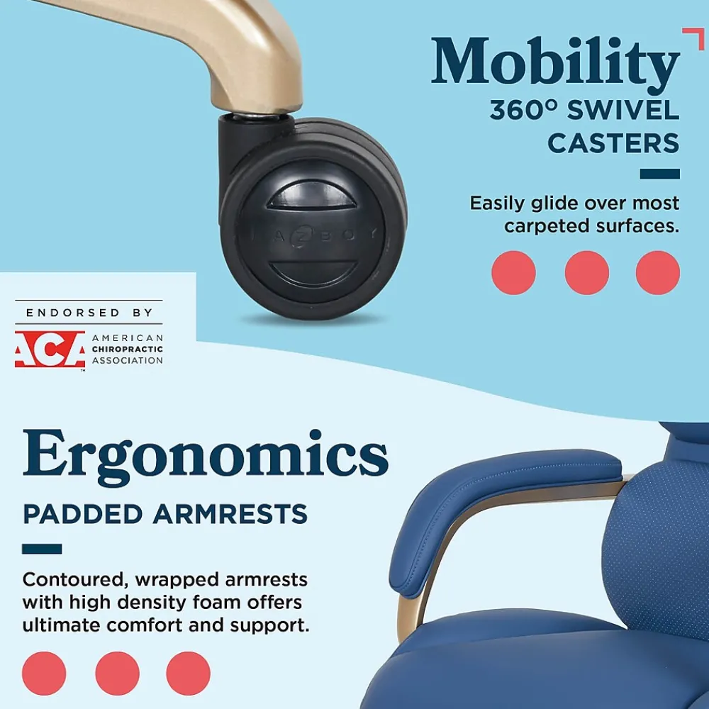 Office Chairs*La-Z-Boy Aberdeen Ergonomic Bonded Leather Swivel Executive Chair, Blue (51545-BLU)