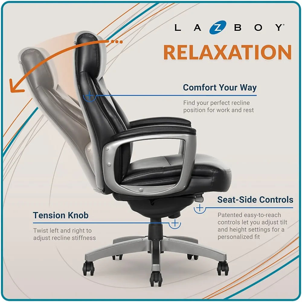 Ergonomic Chairs*La-Z-Boy Arcadian Bonded Leather Executive Chair, (60009) Black