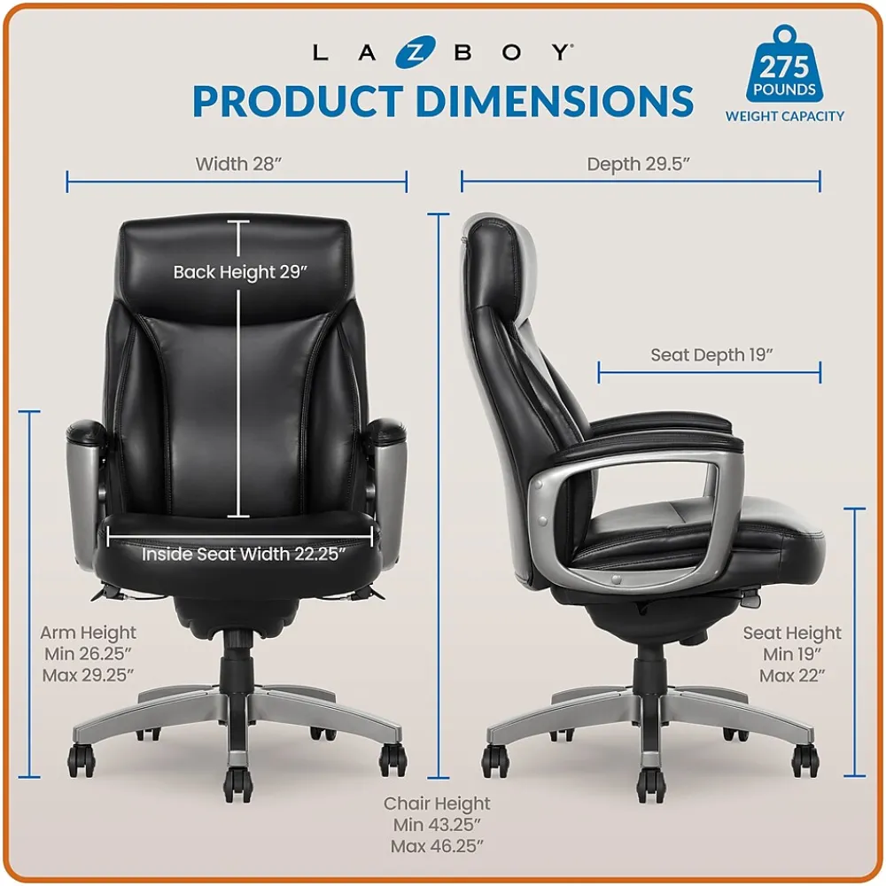 Ergonomic Chairs*La-Z-Boy Arcadian Bonded Leather Executive Chair, (60009) Black