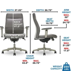 Office Chairs*La-Z-Boy Baylor Ergonomic Faux Leather Swivel Executive Chair, Gray (CHR10085C)