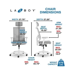 Ergonomic Chairs*La-Z-Boy Joel Ergonomic Mesh Swivel Executive Chair, Gray/White (60065) Gray Fabric