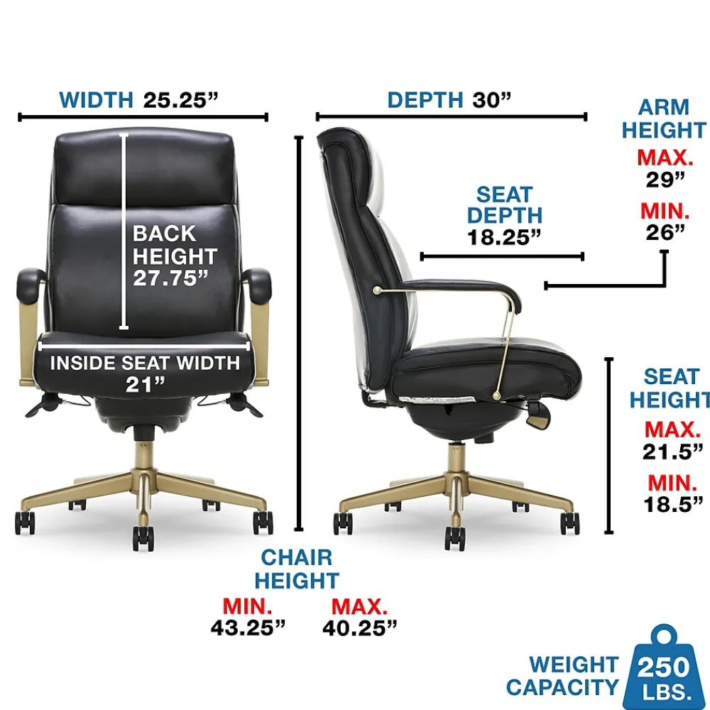 Office Chairs*La-Z-Boy Melrose Ergonomic Bonded Leather Swivel Executive Chair, Black (CHR10084A)