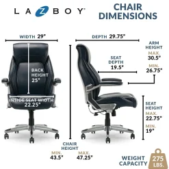 Ergonomic Chairs*La-Z-Boy Meyer Ergonomic Bonded Leather Swivel Executive Chair, (60082-NVY) Navy