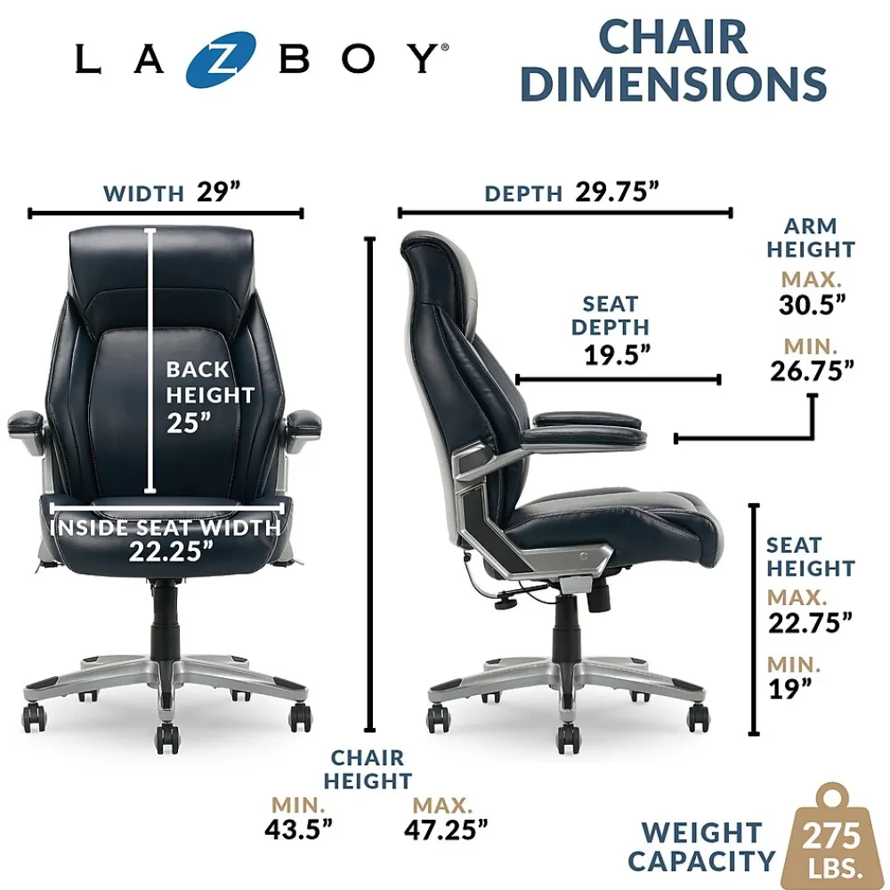 Ergonomic Chairs*La-Z-Boy Meyer Ergonomic Bonded Leather Swivel Executive Chair, (60082-NVY) Navy