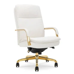 Office Chairs*La-Z-Boy Opus Ergonomic Bonded Leather Swivel Executive Chair, White and Gold (CCHR10015A)