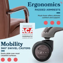 Office Chairs*La-Z-Boy Opus Ergonomic Bonded Leather Swivel Executive Chair, Cognac and Graphite (CCHR10015C)