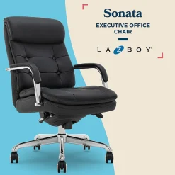 Office Chairs*La-Z-Boy Sonata Ergonomic Bonded Leather Swivel Executive Chair, Black and Chrome (CCHR10014D)