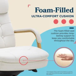 Office Chairs*La-Z-Boy Sonata Ergonomic Bonded Leather Swivel Executive Chair, White and Gold (CCHR10014A)