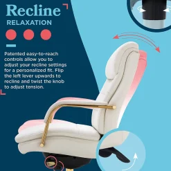 Office Chairs*La-Z-Boy Sonata Ergonomic Bonded Leather Swivel Executive Chair, White and Gold (CCHR10014A)