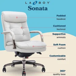 Office Chairs*La-Z-Boy Sonata Ergonomic Bonded Leather Swivel Executive Chair, Gray and Graphite (CCHR10014B)