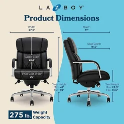 Office Chairs*La-Z-Boy Symphony Ergonomic Bonded Leather Swivel Executive Chair, Black and Chrome (CCHR10013D)