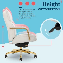 Office Chairs*La-Z-Boy Symphony Ergonomic Bonded Leather Swivel Executive Chair, White and Gold (CCHR10013A)