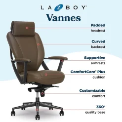 Office Chairs*La-Z-Boy Vannes Ergonomic Faux Leather Swivel Executive Chair, Brown (60101-BRN)